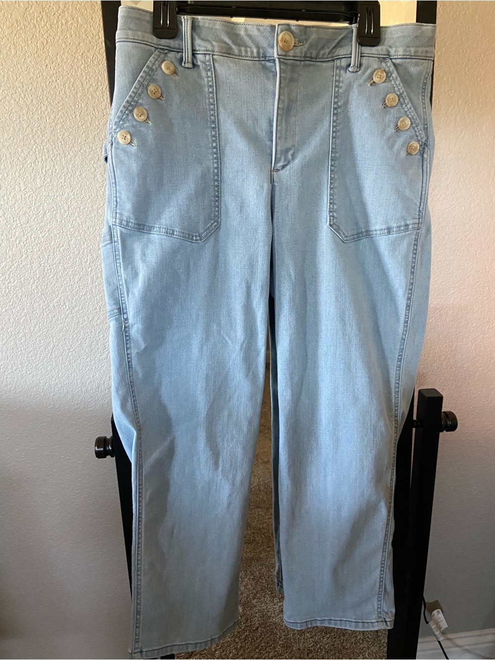 Democracy Light Blue Straight-Leg High-Rise Jeans with Buttoned Pocket Detail